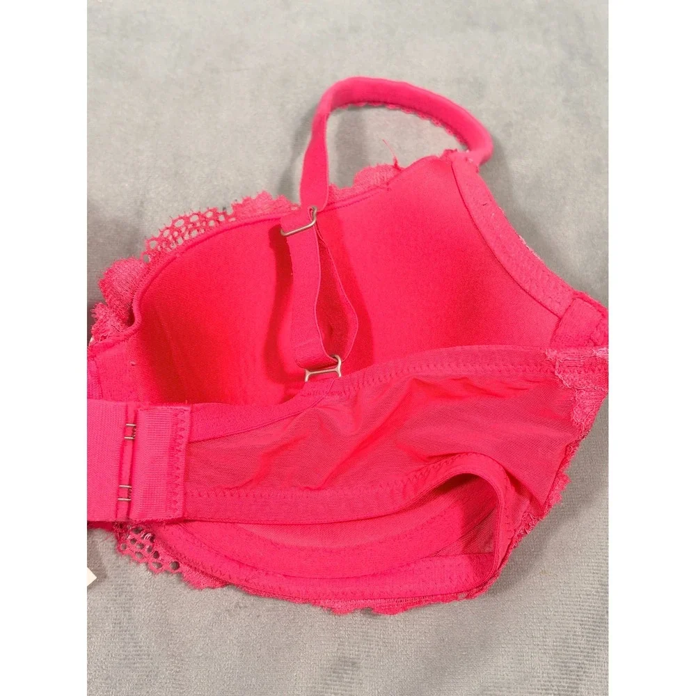 Victoria's‎ Secret Bra Body By Victoria Lined Demi 32DD Laced Bra Bright Pink